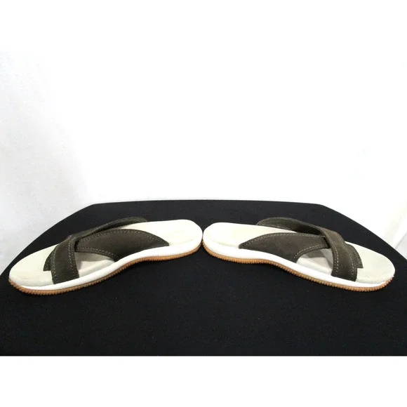 L.L. Bean Olive Green Suede Leather Toe Loop Slide Sandals Women Sz 8 - Picture 5 of 11